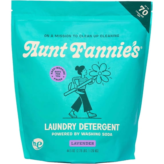 Aunt Fannie's Powder Laundry Detergent, Deep Cleaning, Plant Based, Natural Ingredients, 70 Loads Per Bag, Lavender, 44 Oz