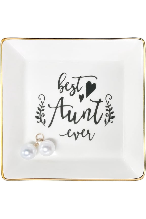 Aunt Gifts Aunt Ever Birthday for Women Auntie from Niece and Nephew Mothers Day Christmas Dish Ceramic Trinket Trays Ring Holder Bathroom Decor