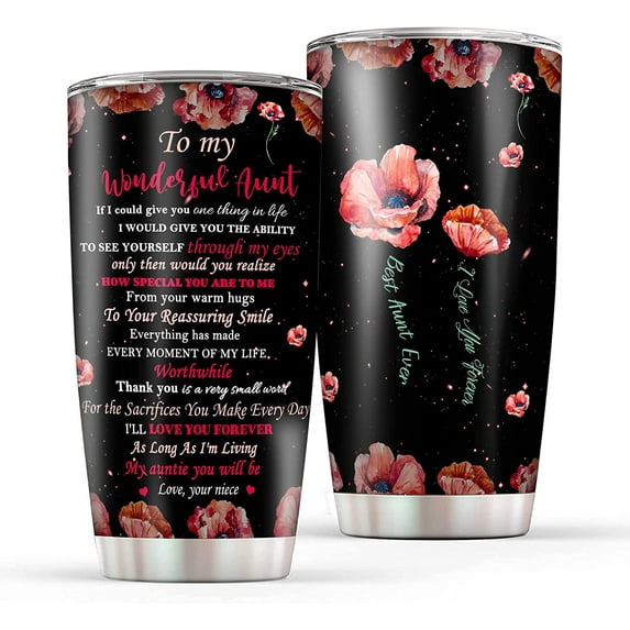 Aunt Gifts from Niece, Best Aunt Ever Gifts Tumbler Cup Birthday Christmas Mothers Day Gifts Insulated Stainless Steel Travel Coffee Tumbler with Lid and Straw, 20 oz