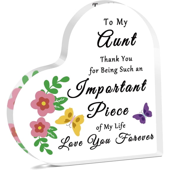 Aunt Gifts from Niece Nephew Auntie Acrylic Plaque Mothers Day Gift for Birthdays for Aunt New Auntie Christmas Wedding Present Desk Decor Signs Thank You Presents Acrylic Heart Keepsake 4x4 inch