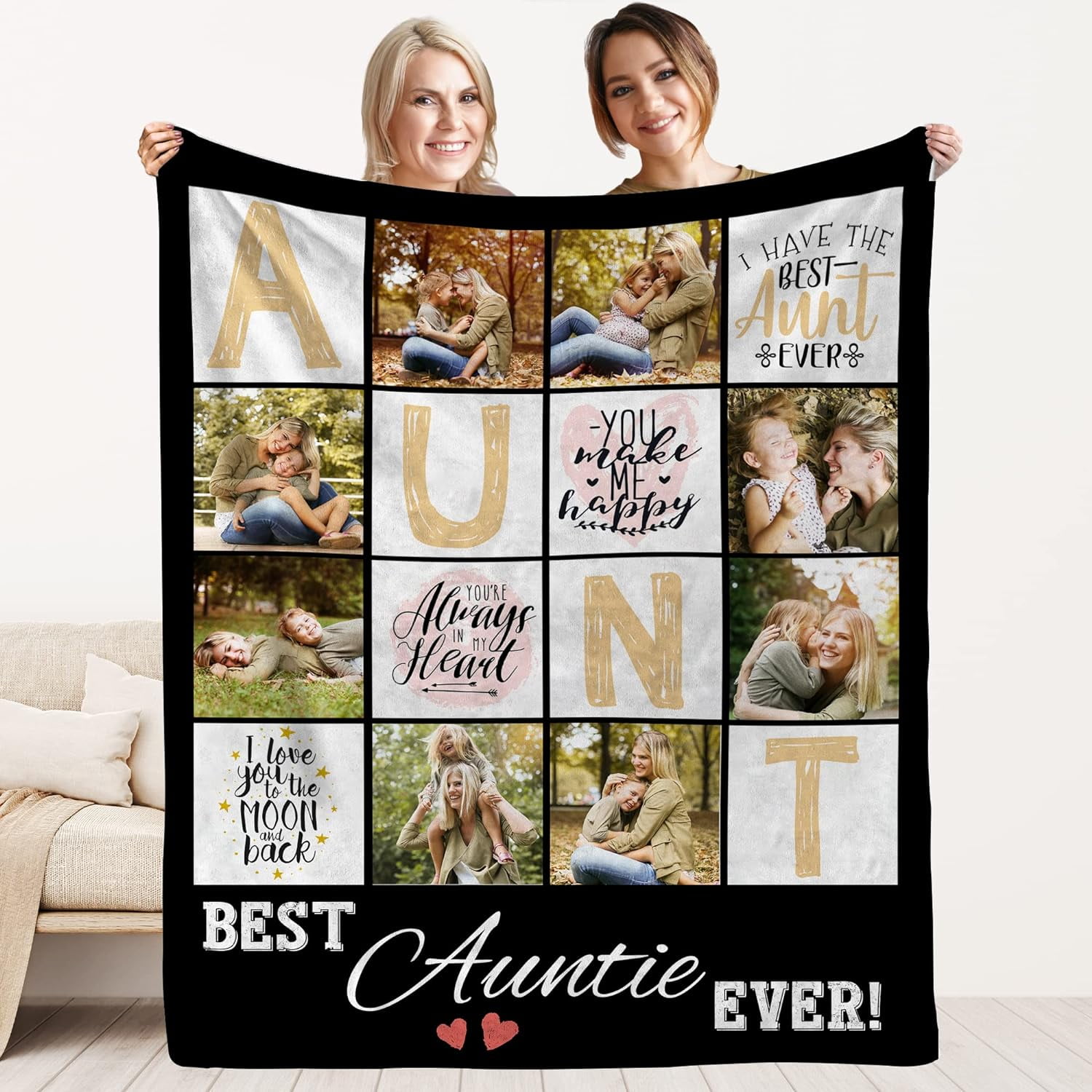 Aunt Gifts from Niece, Nephew Personalized Picture Blankets for Aunts