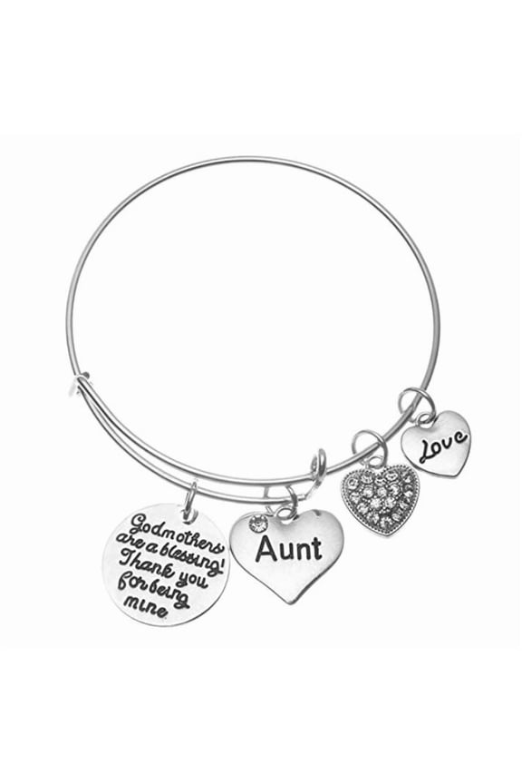 Aunt Godmother Charm Bangle Bracelet- Baptism Godmother Gifts- Godmother Jewelry for Godmothers