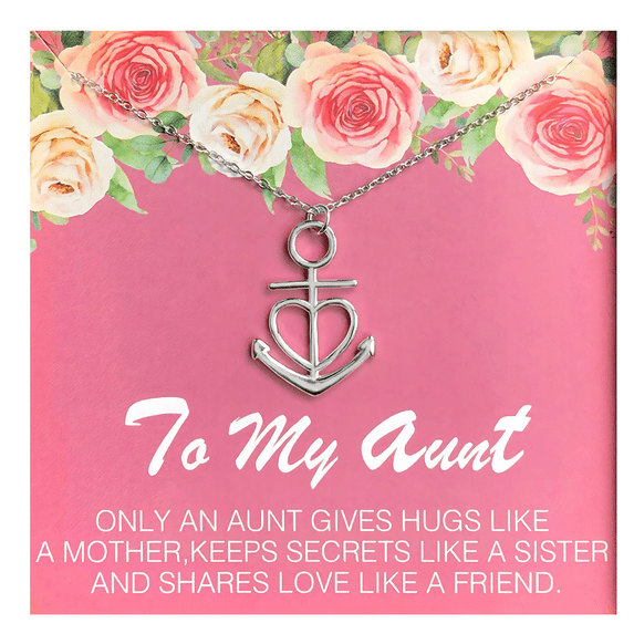 Aunt Greeting Card Sterling Silver Anchor Heart Necklace Women Ginger Lyne Collection