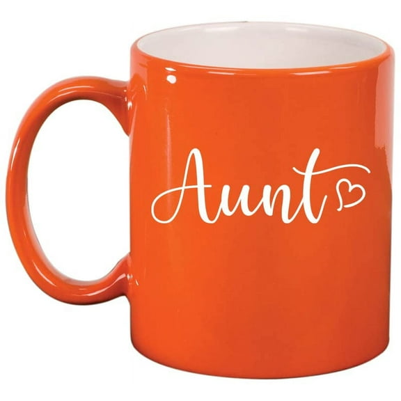 Aunt With Heart Ceramic Coffee Mug Tea Cup Gift for Her, Sister, Wife, Women, Best Friend, Birthday, Cute, Auntie, Tia, Pregnancy Announcement, Siblings Day, Aunt and Uncle's Day (11 oz Orange)