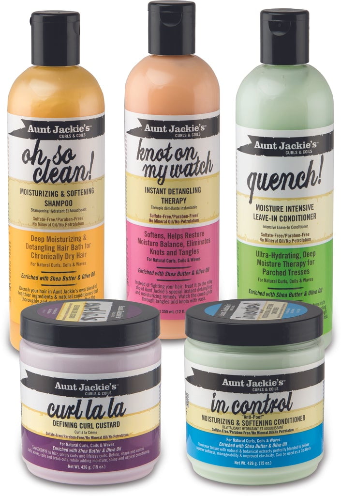 Aunt Jackie's Curls & Coils Bundle, All 5 Products in Collection, Hydrate & Define Hair, Combat Frizz & Dryness, For all Hair Types and Textures