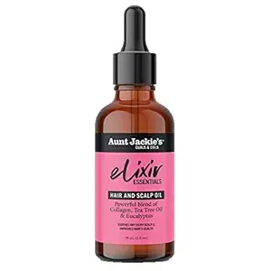 Aunt Jackie's Elixir Essentials Hair & Scalp Oil, Collagen, Tea Tree Oil & Eucalyptus, Thickens & Supports Hair Growth, 2 oz