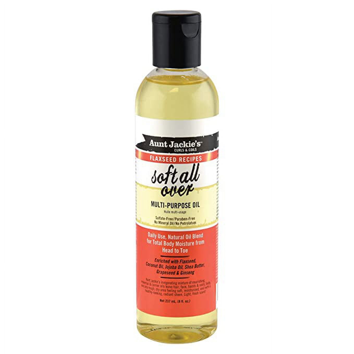 Aunt Jackie's Flaxseed Recipes Soft All Over Daily Multi-Purpose Natural Oil Blend for Total Body Moisture from Head to Toe, 8 oz