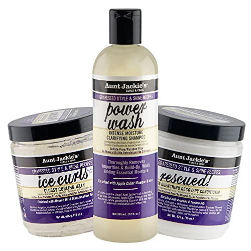 Aunt Jackie's Grapeseed Collection Perfect Intense Define, Power Wash, Rescued and Ice Curls, Combo Hydrates & Softens With Almond oil, Marshmallow Root, Purple, Pack of 3