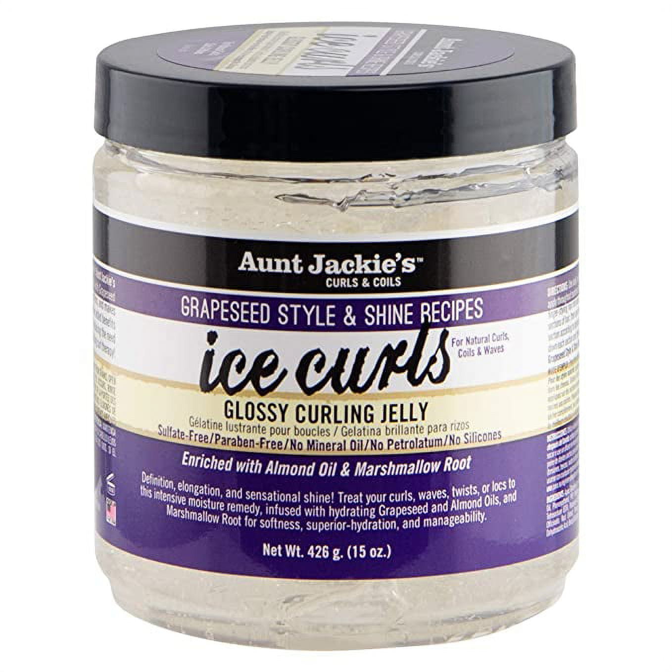 Aunt Jackie's Grapeseed Style and Shine Recipes Ice Curls Glossy Curling Jelly, Hydrates, Softens, Makes Waves, Curls and Coils Easier to Style, 15 OZ