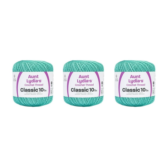 Aunt Lydia Classic Aqua Crochet - 3 Pack of 350y/320m - Cotton - Gauge 10 - Crochet