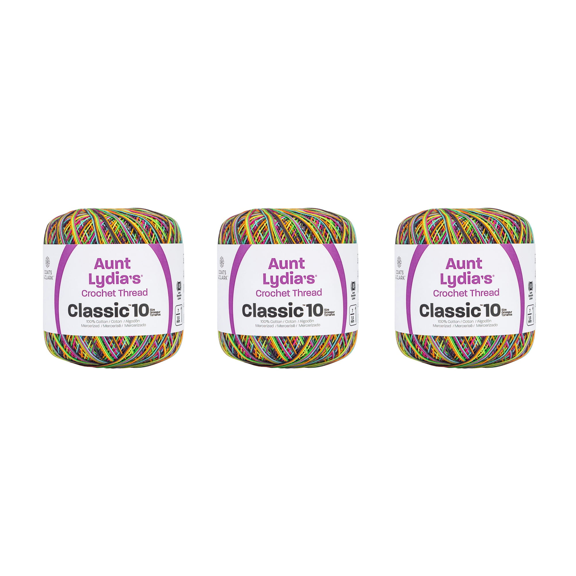 Aunt Lydia Classic Blacklight Crochet - 3 Pack of 300y/274m - Cotton - Gauge 10 - Crochet