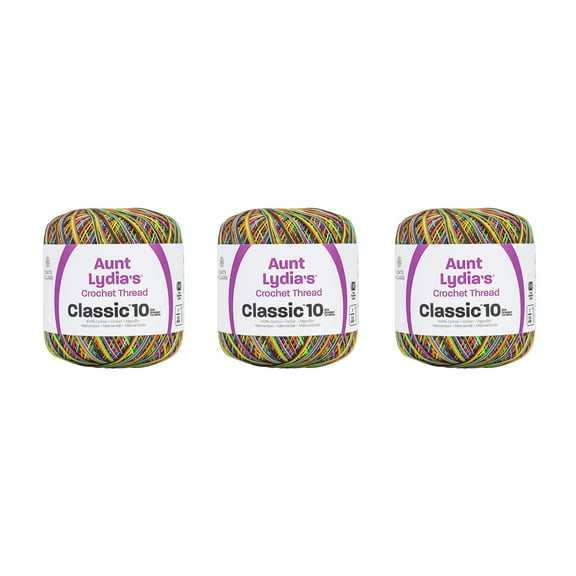 Aunt Lydia Classic Blacklight Crochet - 3 Pack of 300y/274m - Cotton - Gauge 10 - Crochet