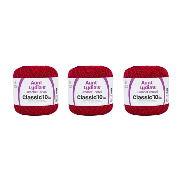 Aunt Lydia Classic Cardinal Red Crochet - 3 Pack of 350y/320m - Cotton - Gauge 10 - Crochet