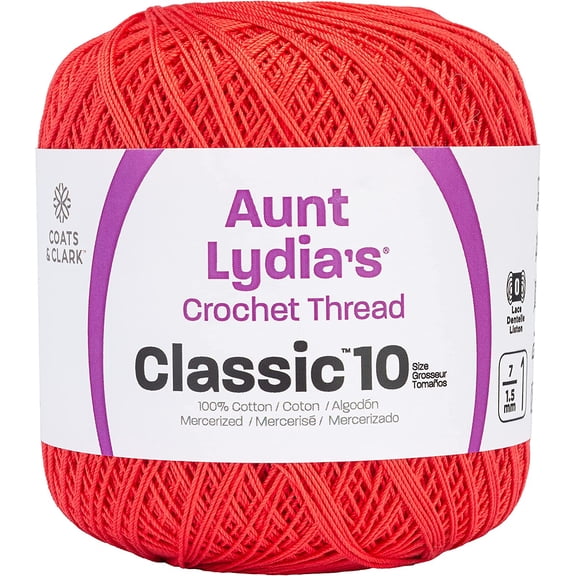 Aunt Lydia Classic Crochet Thread, Bright Coral