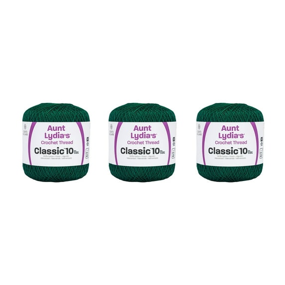 Aunt Lydia Classic Forest Green Crochet - 3 Pack of 350y/320m - Cotton - Gauge 10 - Crochet