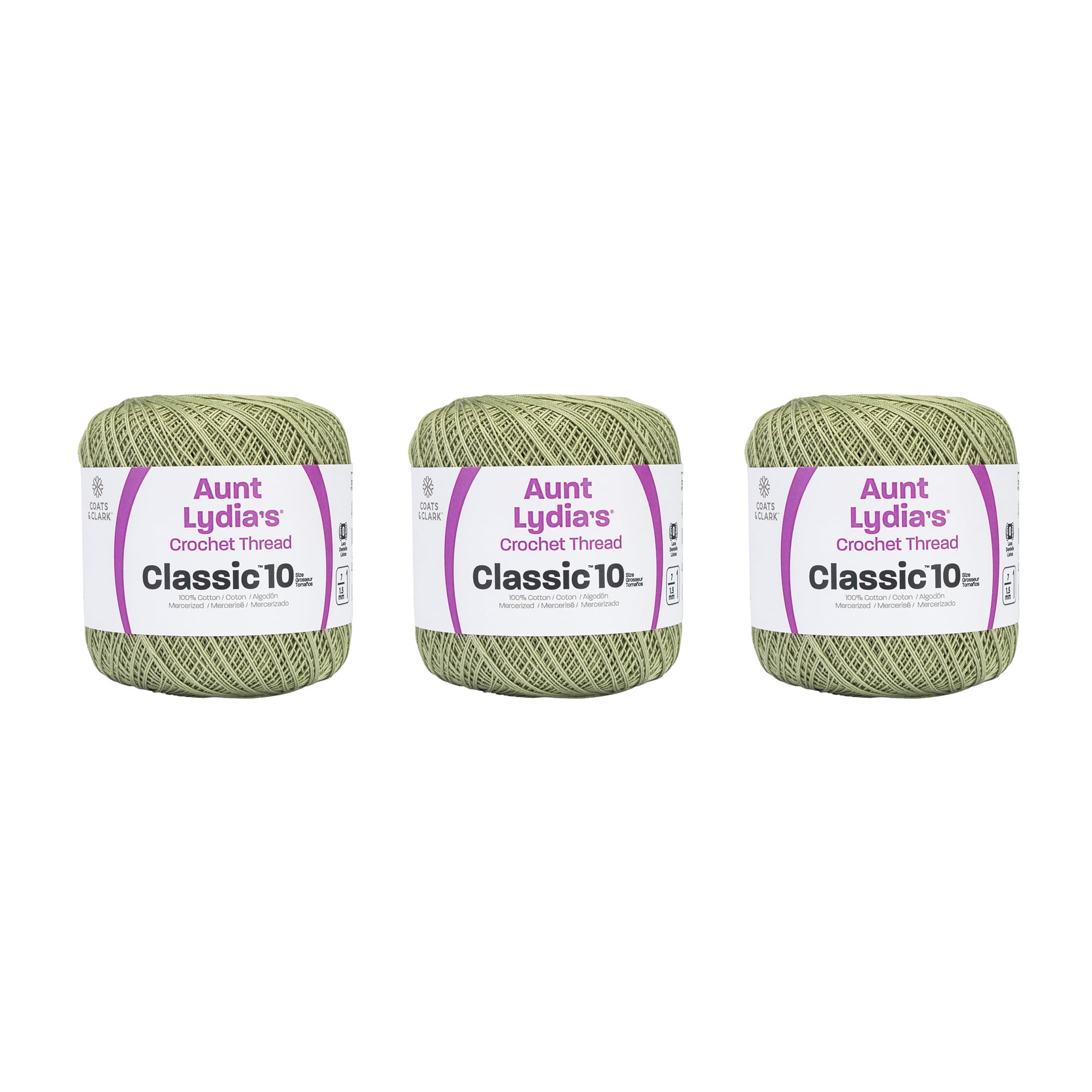 Aunt Lydia Classic Frosty Green Crochet - 3 Pack of 350y/320m - Cotton - Gauge 10 - Crochet