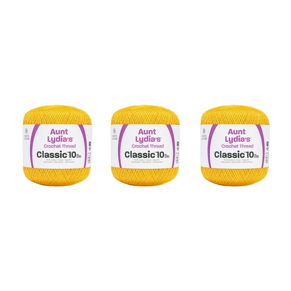 Aunt Lydia Classic Golden Yellow Crochet - 3 Pack of 350y/320m - Cotton - Gauge 10 - Crochet