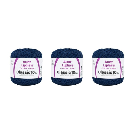 Aunt Lydia Classic Navy Crochet - 3 Pack of 350y/320m - Cotton - Gauge 10 - Crochet