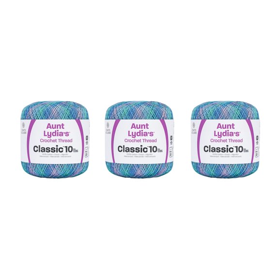 Aunt Lydia Classic Ocean Crochet - 3 Pack of 300y/274m - Cotton - Gauge 10 - Crochet