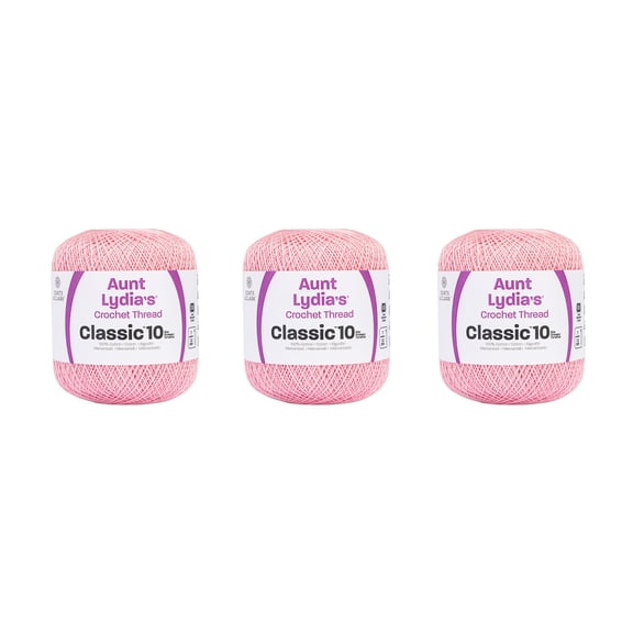 Aunt Lydia Classic Orchid Pink Crochet - 3 Pack of 350y/320m - Cotton - Gauge 10 - Crochet