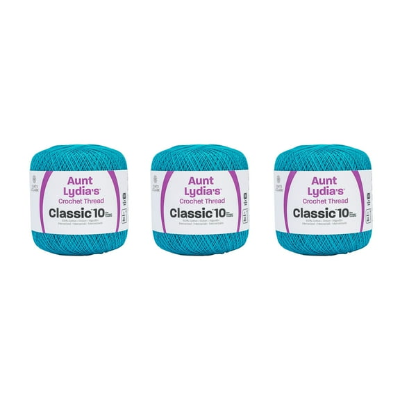 Aunt Lydia Classic Parakeet Crochet - 3 Pack of 350y/320m - Cotton - Gauge 10 - Crochet