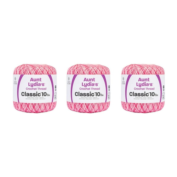 Aunt Lydia Classic Shaded Pinks Crochet - 3 Pack of 300y/274m - Cotton - Gauge 10 - Crochet