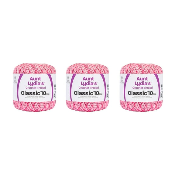 Aunt Lydia Classic Shaded Pinks Crochet - 3 Pack of 300y/274m - Cotton - Gauge 10 - Crochet