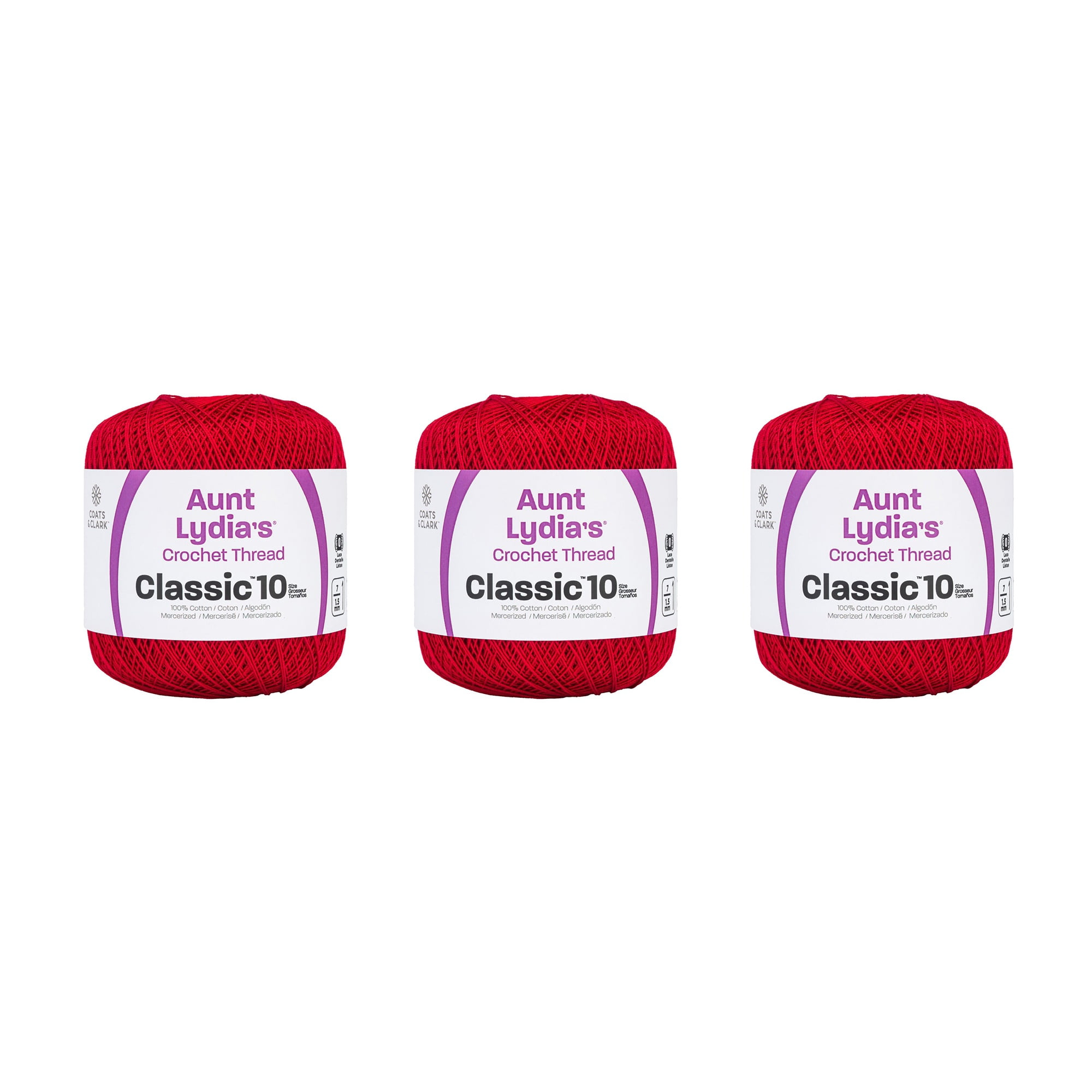 Aunt Lydia Classic Victory Red Crochet - 3 Pack of 350y/320m - Cotton - Gauge 10 - Crochet