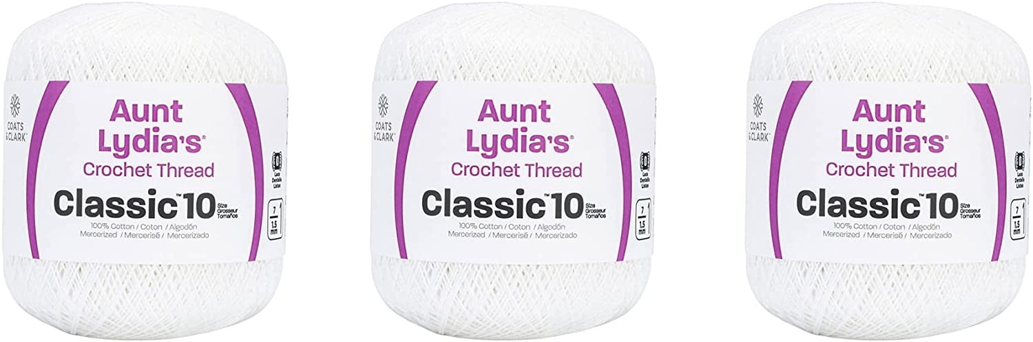 Aunt Lydia Classic White Crochet - 3 Pack of 400y/365m - Cotton - Gauge 10 - Crochet