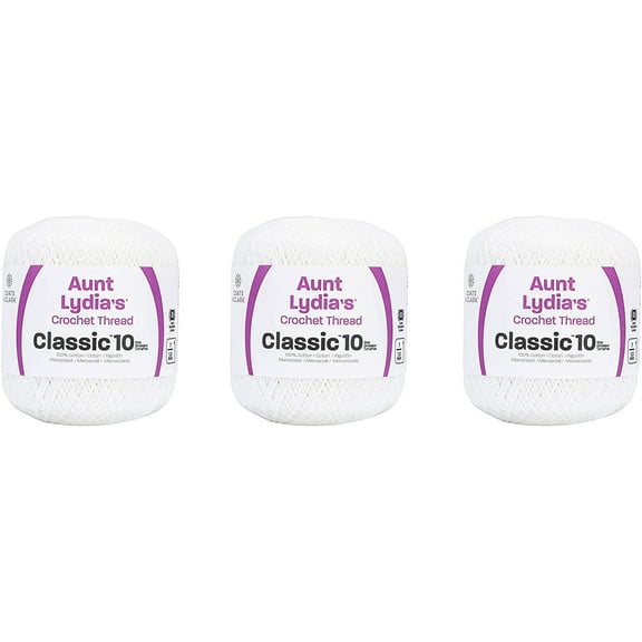 Aunt Lydia Classic White Crochet - 3 Pack of 400y/365m - Cotton - Gauge 10 - Crochet