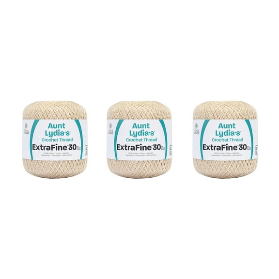 Aunt Lydia Extra Fine Natural Crochet - 3 Pack of 500y/457m - Cotton - Gauge 30 - Crochet