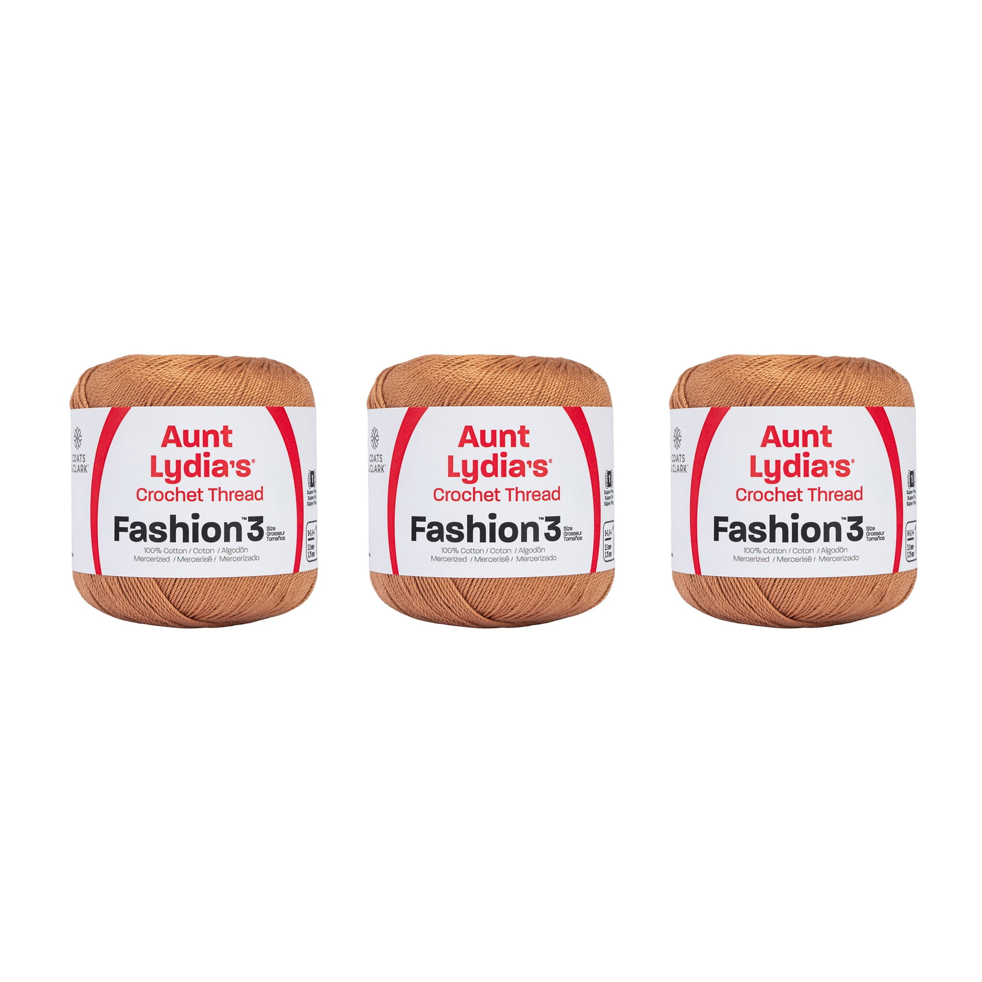 Aunt Lydia Fashion Copper Mist Crochet - 3 Pack of 150y/137m - Cotton - Gauge 3 - Crochet