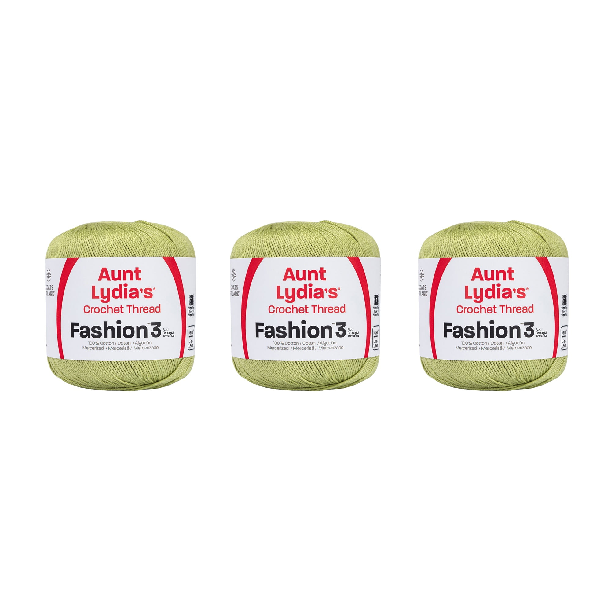 Aunt Lydia Fashion Lime Crochet - 3 Pack of 150y/137m - Cotton - Gauge 3 - Crochet