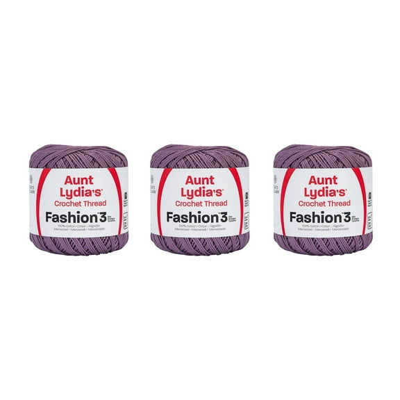 Aunt Lydia Fashion Plum Crochet - 3 Pack of 150y/137m - Cotton - Gauge 3 - Crochet