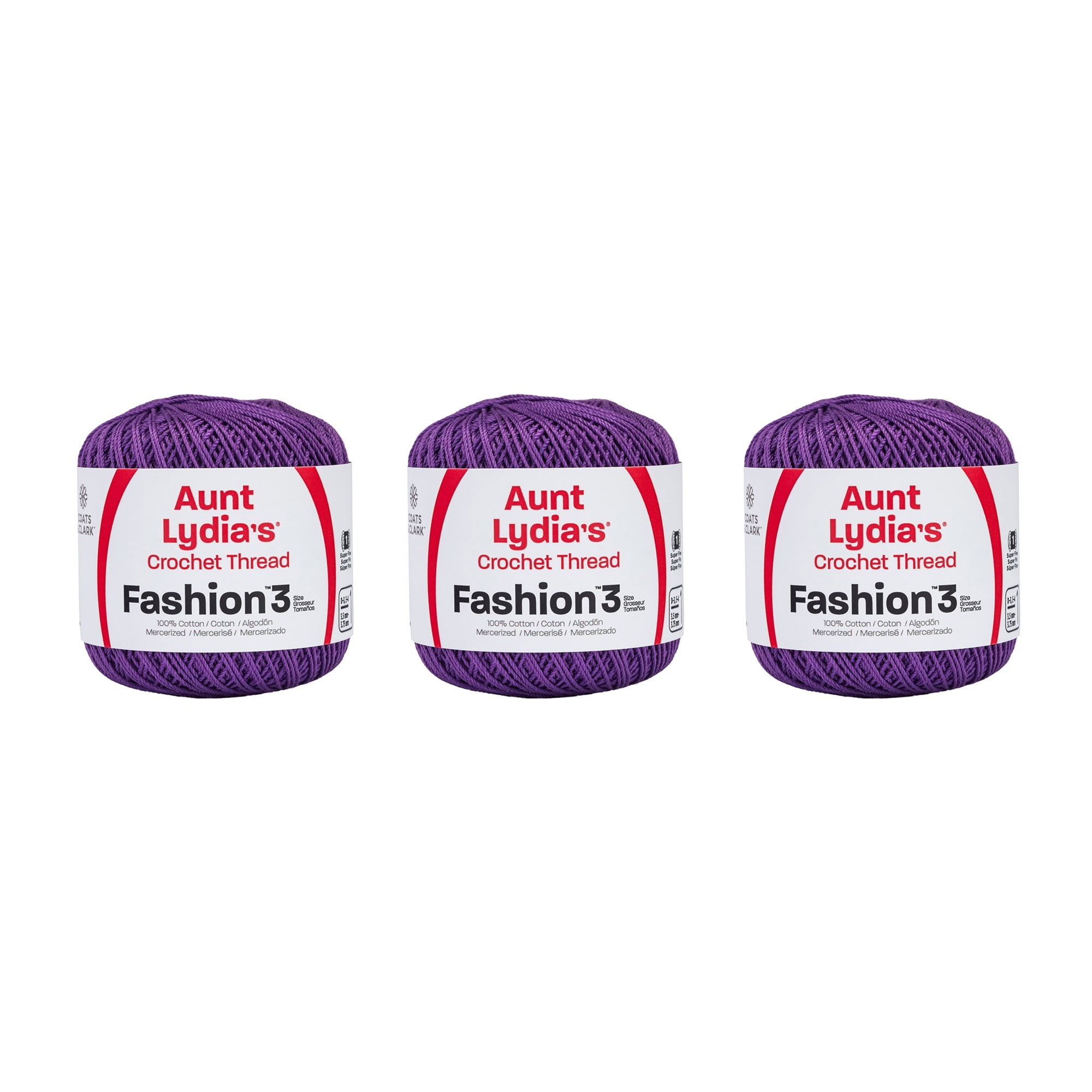 Aunt Lydia Fashion Purple Crochet - 3 Pack of 150y/137m - Cotton - Gauge 3 - Crochet