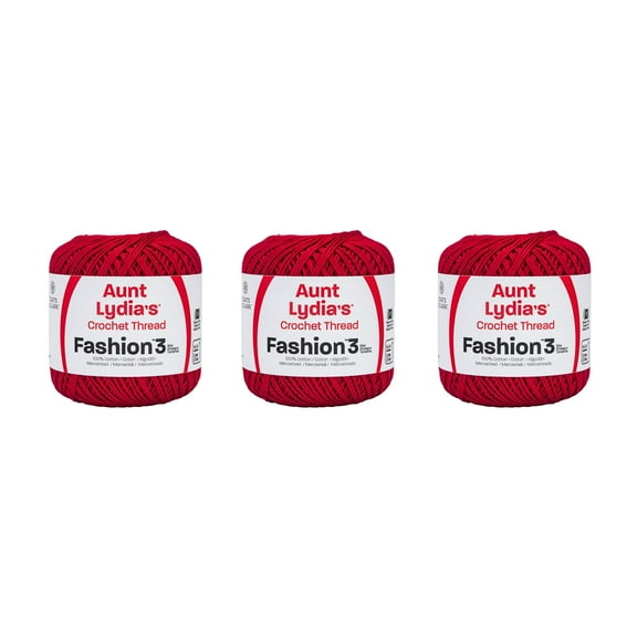 Aunt Lydia Fashion Scarlet Crochet - 3 Pack of 150y/137m - Cotton - Gauge 3 - Crochet