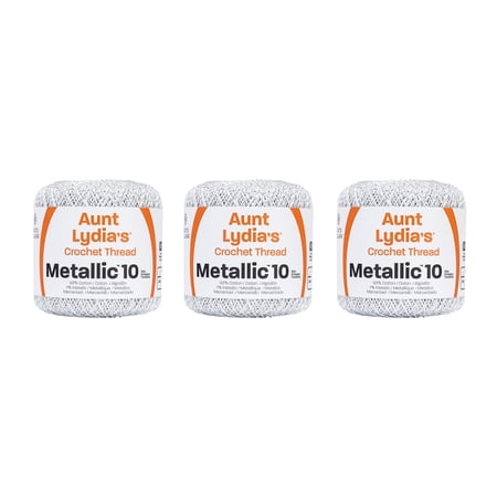 Aunt Lydia Metallic White/Silver Yarn - 3 Pack of 100y/91m - Mixed Materials - 10 - 100 Yards - Knitting/Crochet
