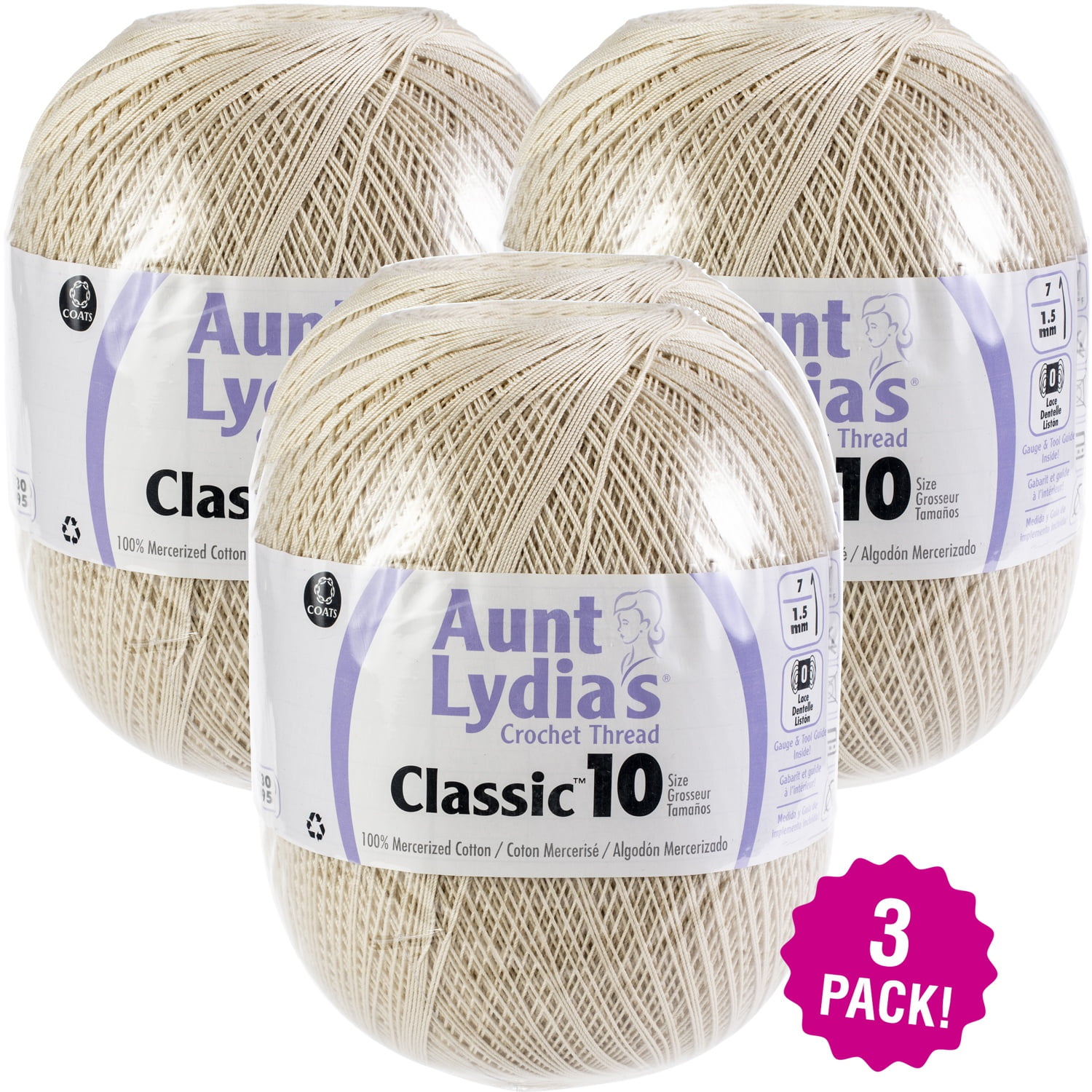 Aunt Lydia's Classic Crochet Thread Size 10 Jumbo-Natural, 1 count