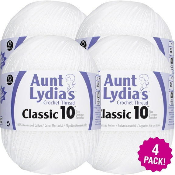 Aunt Lydia's Classic Crochet Thread Size 10 Jumbo, Multipack of 4