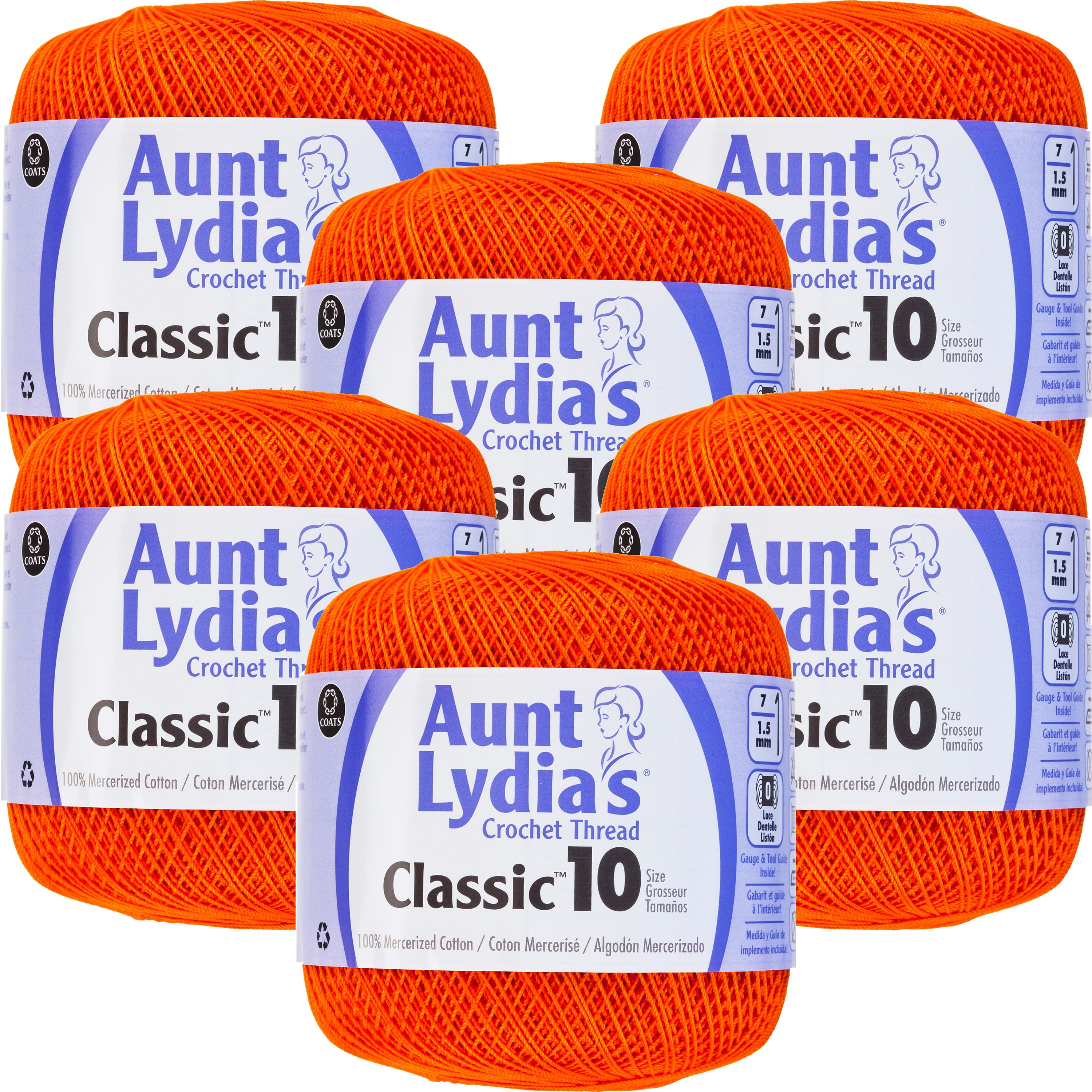 Aunt Lydia's Classic Crochet Thread Size 10-Pumpkin, Multipack Of 6