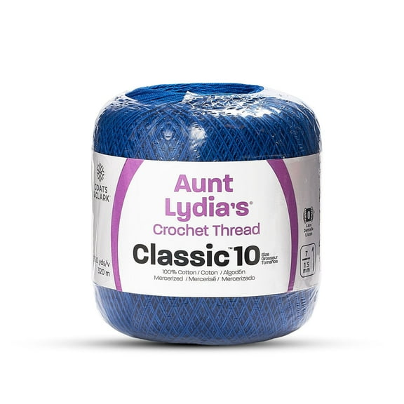 Aunt Lydia's Classic Size 10 Mercerized Cotton Crochet Thread For Apparel, Décor, Crafts, & More (Dark Royal Blue, 350 Yards)