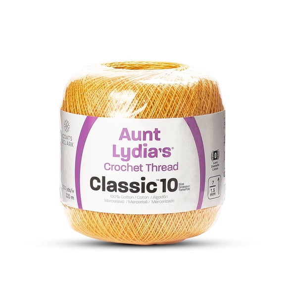 Aunt Lydia's Classic Size 10 Mercerized Cotton Crochet Thread For Apparel, Décor, Crafts, & More (Golden Yellow, 350 Yards)