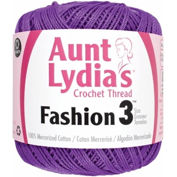 Aunt Lydia's Fashion Crochet Thread Size 3 Purple 150 Yards Cotton