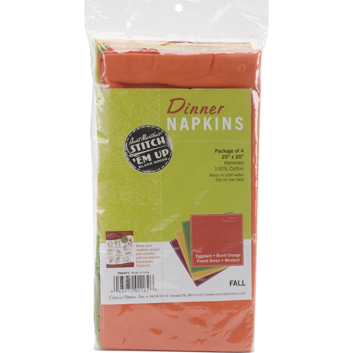 Fall Collection Cotton Dinner Napkins for Embroidery, Set of 4