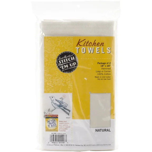 Aunt Martha'S Stitch 'Em Up Hemmed Kitchen Towels 18"X28" 2/Pkg-Natural