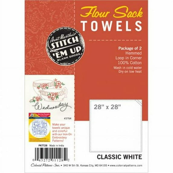 Aunt Martha's Stitch 'Em Up Flour Sack Towels 28''X28'' 2/Pkg-White