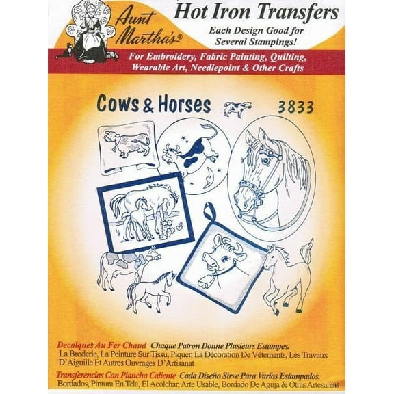 Aunt Martha's 18" x 24" Cows and Horses Hot Iron Transfer Paper