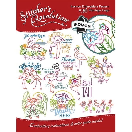 Aunt Martha's 18"x 24" Flamingo Lingo Embroidery Kits with Color Guide and Stitch Guide, 10 Pieces