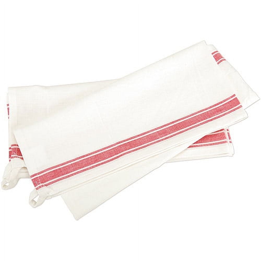 Vintage Red Stripe Cotton Kitchen Towel Set
