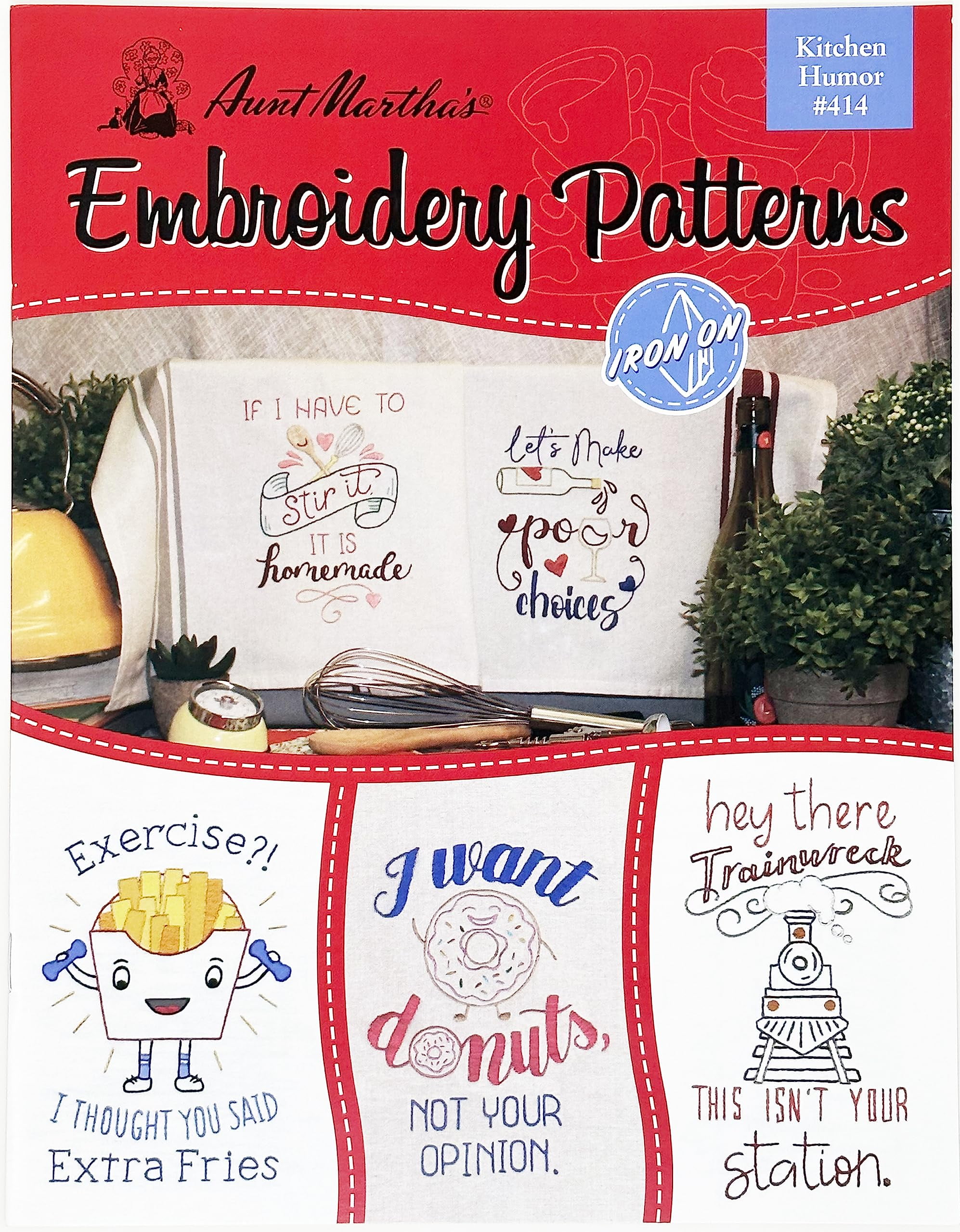 Aunt Martha's 414 Kitchen Humor Embroidery Transfer Pattern Book, Over